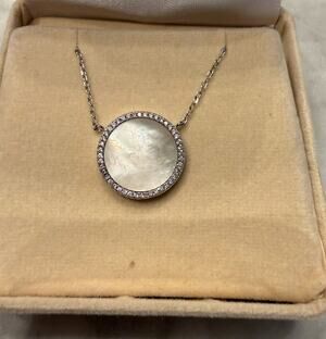 18" Mother of Pearl Halo Necklace 14k Gold over 925 Sterling Silver EJ Stamped